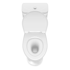 White toilet with open cap top view realistic vector illustration. Ceramic bathroom bowl