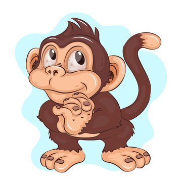 Dreamy Cartoon Monkey. A cute illustration of a dream monkey dreamily looking up with its eyes. Cartoon mascot. Positive and unique design. Children's illustration. 