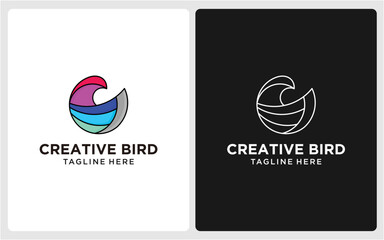 logo design bird line art full color