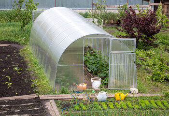 Round greenhouse in the garden.