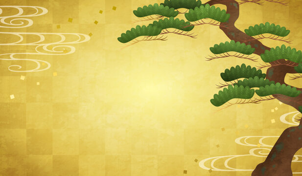 松と金箔の金屏風のベクターイラストイラスト背景