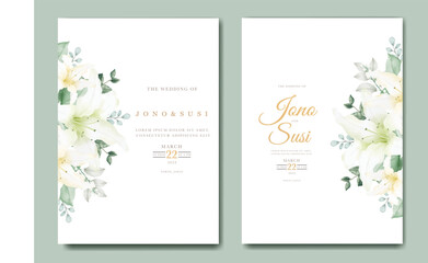 Fototapeta na wymiar Watercolor lily floral wedding invitation card 