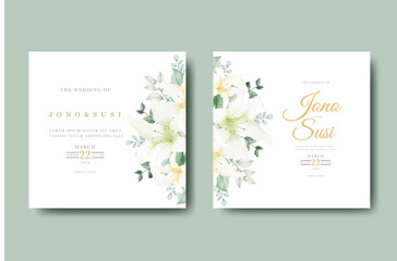 Fototapeta na wymiar Watercolor lily floral wedding invitation card 