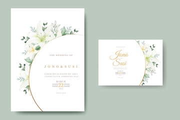 Watercolor lily floral wedding invitation card 