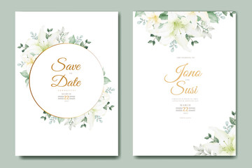 Watercolor lily floral wedding invitation card 