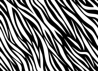 Fototapeta na wymiar Zebra abstract seamless pattern. Black and white stripes, repeating background. Vector printing for fabrics, posters, banners. 