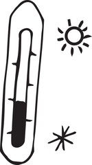 Thermometer, Temperature, hand-drawn. Hand-drawn doodles illustration.
Line art.