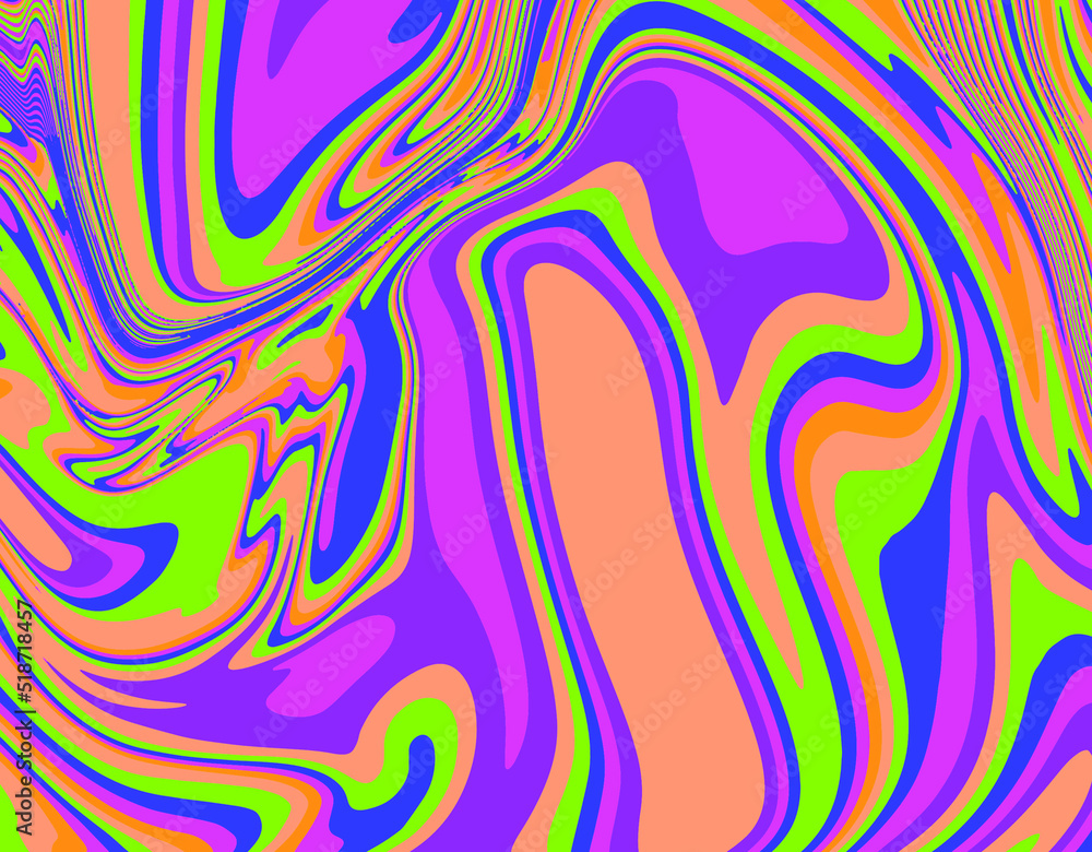 Poster abstract psychedelic trippy background in bright colors. the 70s retro lava style.
