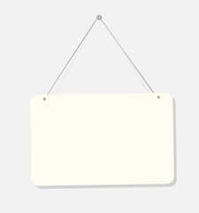 Realistic blank signboard. White paper sheet attached to wall with metallic button. Vector signage mockup