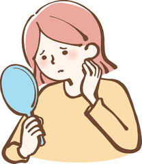 肌の調子が気になる女性　イラスト