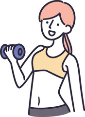 ダイエット　筋トレする女性　シンプルイラスト