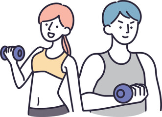 ダイエット　筋トレする男女　シンプルイラスト