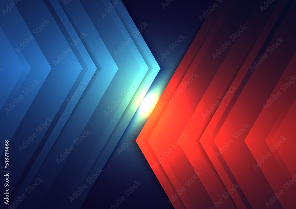Poster abstract technology digital connection concept red and blue triangles arrows lighting effect on dark