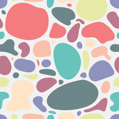 Abstract organic random shapes pebble stone pastel color seamless pattern on white background