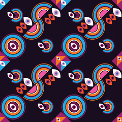 Awesome seamless pattern with esoteric eye different shapes, Magic, witchcraft, occult symbol, colorful line art. fabric, paper, textile. Vector Modern mythic graphic background illustration