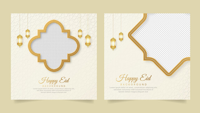 Happy Eid Islamic Arabic White Luxury Background with Geometric pattern and Empty Space for Photo