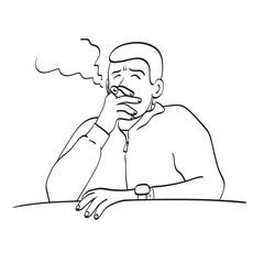 man smoking cigar illustration vector hand drawn isolated on white background line art.