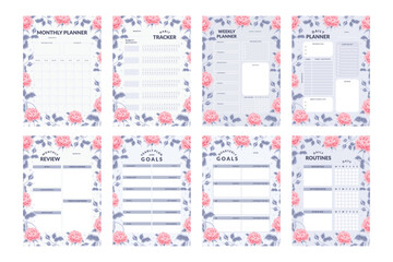 Daily Planner, Weekly Planner, Habit Tracker, Monthly Planner, Yearly Planner Collection with Aesthetic Flowers