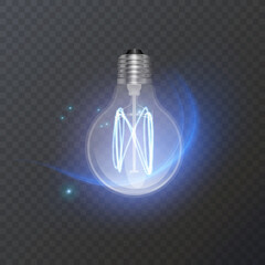 Realistic bulb in retro style, lamp looks good on dark substrate, Vector EPS 10 format