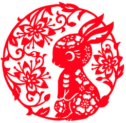 剪紙　うさぎ　赤