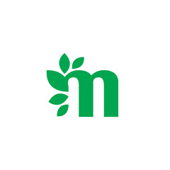 Letter m with leaves logo identity. Simple leaves initial m organic logo for natural logo identity