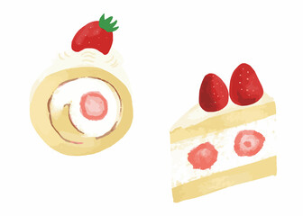 いちごのショートケーキとロールケーキ
