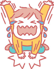 癇癪をおこして床を叩く子供のイラスト