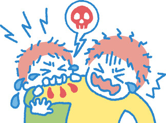癇癪をおこして大人にかみつく子供のイラスト