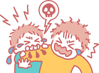 癇癪をおこして大人にかみつく子供のイラスト