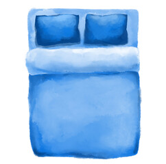 Fototapeta premium Bed top view plan drawing layout mock for interior architecture design watercolor painting illustration