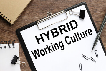Hybrid working culture symbol. Concept words hybrid working culture . Beautiful wooden background. Business and hybrid working culture concept, copy space. - obrazy, fototapety, plakaty