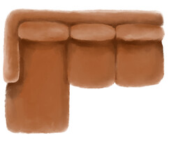 L-shape large sofa top view plan drawing layout mock for interior architecture design watercolor painting illustration