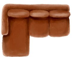 L-shape large sofa top view plan drawing layout mock for interior architecture design watercolor painting illustration