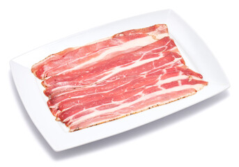 Organic bacon meat isolated on white background
