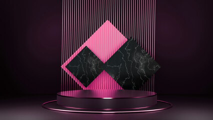 3d background products display podium scene with geometric platform. black background 3d rendering with pink podium. stand to show cosmetic products