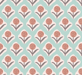 Japanese Pretty Pastel Flower Motif Vector Seamless Pattern