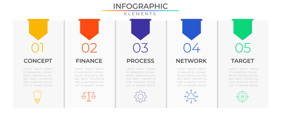 Annual rectangle infographic elements concept design vector with icons. Business workflow network project template for presentation and report.