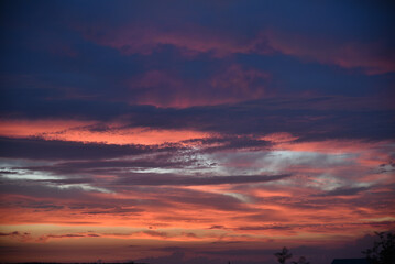 Colorful blue purple evening sunset. Beautiful sunset landscape.