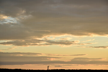 Colorful blue purple evening sunset. Beautiful sunset landscape.