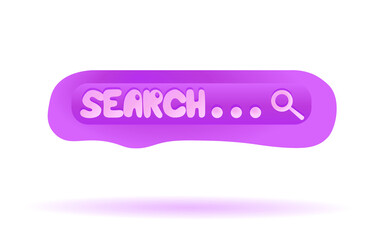 cartoon style purple bubble gum search bar, 3d rendering, white background, vector