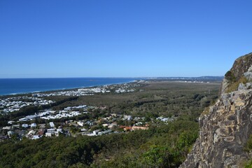 View of Sunshine Coast from top of Mount Coolum with Maroochydore in the distance