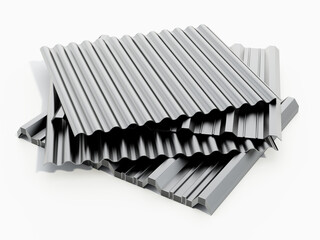 Corrugated metal sheets isolated on white background. 3D illustration