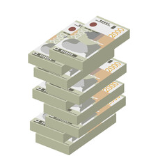 Serbian Dinar Vector Illustration. Serbia, Kosovo money set bundle banknotes. Paper money 2000 RSD. Flat style. Isolated on white background. Simple minimal design.