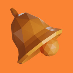 Low poly golden bell. Stylized 3d illustration.