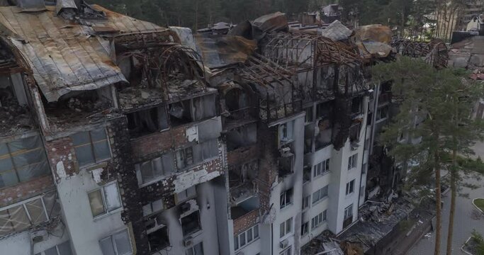 IRPIN, UKRAINE - JUNE 22, 2022: buildings destroyed by the Russian army