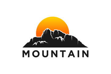 Rocky mountain logo sunrise sunset element arizona monument valley camp travel adventure - obrazy, fototapety, plakaty