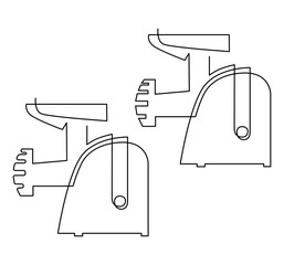 Electric meat grinder, an electric tool for chopping meat and making minced meat. Illustration, continuous line drawing