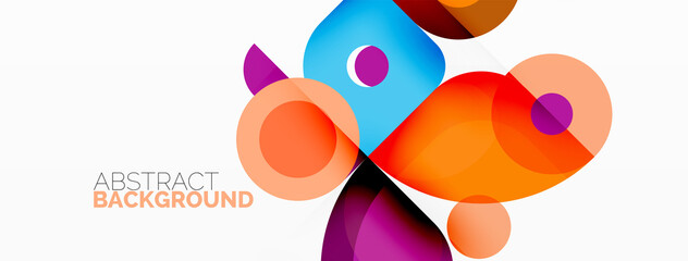 Colorful round shapes, circles and triangles background. Minimal geometric template for wallpaper, banner, presentation