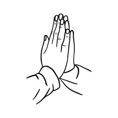 Gestures. Praying people. Hands folded for prayer. Pray for Ukraine. Line vector illustration isolated on white background