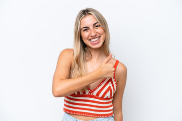 Young caucasian woman isolated on white background giving a thumbs up gesture